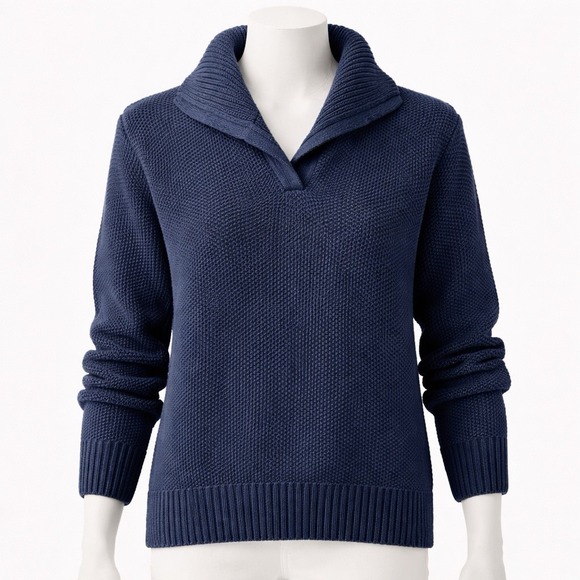 Lauren Ralph Lauren Sweaters - Lauren‎ Ralph Lauren Shawl Collar Fisherman Knit Sweater Navy Blue Size L Large